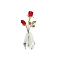 Red crystal rose ornament in faceted glass vase with golden stem details - One Flower And One Bud (Gold Stem) / Red