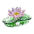 Elegant purple crystal lotus flower ornament with green lily pads on a transparent base - Single Lotus Style / Pink Purple