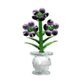 Elegant purple crystal flower figurine on a multi-faceted clear glass base ornament - Triple Five-Petal Flower (Violet) / 30mm Ball Base