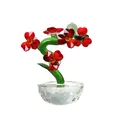 Elegant red crystal heart flower branch figurine on clear multifaceted crystal base - Curved Heart-Shaped Flower (Red) / 60mm Base