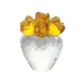 Exquisite amber crystal rose bouquet ornament in a clear faceted glass vase gift - Yellow