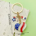 Patriotic USA flag heart keychain with stars and stripes pendant for Independence Day. - Rhinestone Heart Star Style (ER1660)