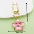 Delicate pink enamel cherry blossom keychain with gold clasp and dimension markings - Pearly Cherry Style (LS520) / 5.4g/6.2cm / Pink
