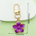 Purple enamel flower keychain charm with gold-plated clasp, 6.2cm length measurement - Pearly Cherry Style (LS522) / 5.4g/6.2cm / Purple