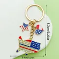 USA flag keychain with rhinestone map, star and heart charms, Independence Day gift - Rhinestone Flag Heart Style (ER1661)