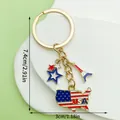 USA flag map keychain with star charms and dimensions 7.4cm x 3cm for Independence Day - USA Flag Star Style (ER1662)