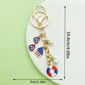Independence Day keychain with stars and stripes themed charms showing dimensions - Artificial Pearl Glasses Cake Style (ER1664)
