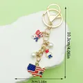 USA Independence Day keychain with flag and pearl charms, size 10.3cm x 3cm - Artificial Pearl USA Bear Style (ER1666)