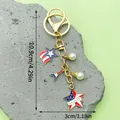 Patriotic USA flag star keychain with 4th of July charms and elegant white pearls - Artificial Pearl Star Tower Style (ER1667)