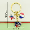 Patriotic USA flag keychain with star and heart charms for July 4th. - Heart Star Style (ER1670)
