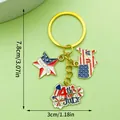 American Independence Day themed 4th of July star and USA flag enamel keychain charm - Flag Star Style (ER1671)