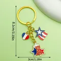 Patriotic USA themed keychain with 4th of July star and heart charms, 8.1cm height detail - Heart Flag Style (ER1674)