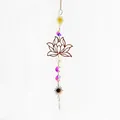 Handmade golden lotus suncatcher with iridescent crystal beads for garden window decoration - Gold Lotus Pointed Bead Pendant