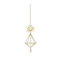 Elegant golden lotus suncatcher with geometric diamond frame and crystal prism hanging - Air Plant Holder Style