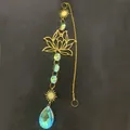 Golden lotus suncatcher with iridescent crystal pendants for garden hanging decor - Gold Lotus Mesh Pendant