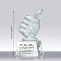Detailed view of clear thumbs up crystal trophy base with 'To My Son' sweet message engraving - To My Son