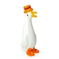 Detalle de una figura de pato de cristal blanco hecha a mano con un sombrero naranja brillante - Pato con Sombrero (LSSJBJ354) / 26.6x28x73.4mm
