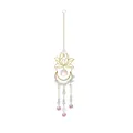 Elegante gouden lotus en maan kristallen zonnevanger met hangende iriserende prisma's - Lotus Kristalfragment Hanger (LSGJ156-157) / Transparant