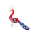 Elegante Pfauenfigur aus Glas im Murano-Stil mit leuchtend roten und blauen Mustern - Kronenpfau (LSSJBJ342) / Roter Körper Mittelblau Schwanz