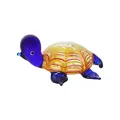 Hand-blown glass sea turtle figurine ornament with blue head and vibrant yellow shell. - Colorful Spiral Pattern Turtle / 56x58x24mm / Multicolor