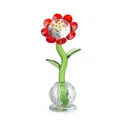 Detailed macro shot of a red faceted crystal sun flower ornament with clear base - Diamond Flower / Width 6.5CM x Height 16CM / Red