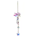 Detailed view of AB color crystal dragonfly suncatcher with star and moon charms - Dragonfly Pendant / Total Length About 33cm