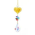 Κομψή χρυσή κρυστάλλινη καρδιά sun catcher με πολύχρωμες χάντρες και πρίσμα δάκρυ - Χρυσό Καρδιά / Συνολικό Μήκος 32cm