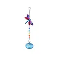 Handcrafted colorful dragonfly suncatcher with rainbow crystal beads and blue glass bird feeder - Purple Dragonfly Blue Ball