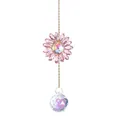 Exquisite pink sunflower crystal suncatcher with a sparkling multifaceted prism ball - Sunflower Charm / Total Length 17cm / Pink