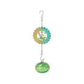 Outdoor rainbow metal fairy wind spinner with a green speckled glass ball bird feeder - Fairy Green Ball / Total Length approx 35cm