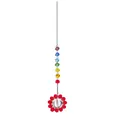 Handmade rainbow chakra crystal suncatcher with flower pendant for garden decoration - Sun Flower Rainbow Pendant / Total Length Approx 43cm / Red