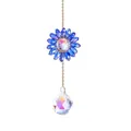 Blue sunflower crystal suncatcher prism hanging ornament for home and garden decor - Sunflower Charm / Total Length 17cm / Medium Blue