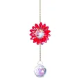 Handmade red crystal sunflower suncatcher with multifaceted glass ball for garden decor - Sunflower Charm / Total Length 17cm / Red