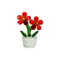 Ornement fleur en cristal rouge à facettes avec pot transparent pour la maison - Deux Fleurs (Feuille en Filet) / Rouge