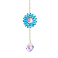 Hanging blue crystal sunflower suncatcher with a large faceted clear glass ball pendant - Sunflower Charm / Total Length 17cm / Lake Blue