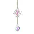 Handmade crystal sunflower hanging ornament with aurora prism ball for garden window decor - Sunflower Charm / Total Length 17cm / AB Rainbow