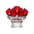 Detailed macro view of faceted red crystal roses in a transparent flower basket - Rose (Seven Flowers) / 68x66mm