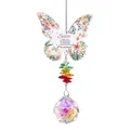 Vue détaillée de l'attrape-soleil papillon avec boule de cristal et gravure pour sœur. - Cadeau Papillon-Boule Lumineuse / Longueur Totale 32cm