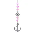 Nautical sun catcher decoration featuring a metal anchor, helm, and pink crystal beads. - Rudder Pendant Style (LSGJ194)