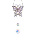 Close-up of crystal butterfly suncatcher with colorful rhinestones and faceted ball - Large Butterfly With Crystal Ball / Total Length 42cm