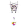 Detail view of butterfly suncatcher with vibrant heart-shaped faceted crystal - Large Butterfly With Heart Prism / Total Length 42cm