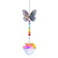 Iridescent butterfly suncatcher hanging with rainbow beads and AB heart crystal - Colorful Butterfly