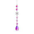 Exquisito atrapasol de cristal iridiscente rosa con copo de nieve y cuentas de octógono - Cinta de Copo-Forma de Pera / Longitud Total 34cm/13g