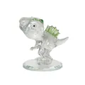 Handgemaakt irillerend kristallen dinosaurusbeeldje met groene kuif op glazen voet - Green Dinosaur Statue