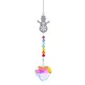Crystal snowman suncatcher with rainbow beads and AB heart pendant for garden decor - Snowman