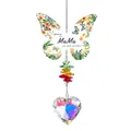 Carillon papillon en acrylique avec cristal cœur et pendentif texte maman en allemand - Cœur Papillon Vert-Mama / Longueur Totale 32cm