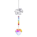 Exquisite rainbow suncatcher featuring silver elephant charm and faceted heart crystal prism - Elephant