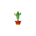 Miniatura de cactus de cristal verde hecho a mano en maceta naranja para escritorio - Cactus con flor / 34*30*66mm
