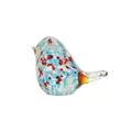 Close-up of colorful glass bird figurine with speckled pattern and amber tail detail. - Bird (Blue White Dots) / 97*54*74mm