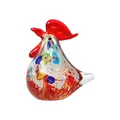Figurine de coq en verre de cristal coloré avec motif floral pour décor de bureau - Poule Rouge Moyenne (LSL067)